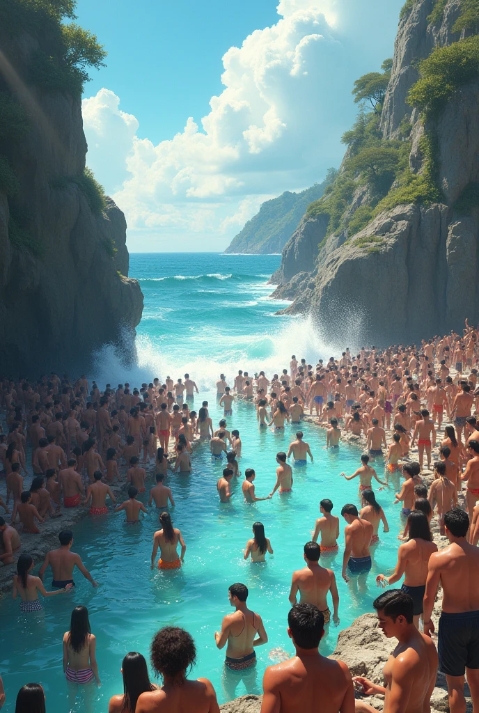 A breathtaking masterpiece with stunning 8K resolution. The image immortalizes a naturist family - composed of a father, mami, and children - dive and float in the depths of the sea surrounded by colorful fish. The atmosphere is a symphony of joy and admiration for each other and for the natural beauty that surrounds them. Children playing with the colorful fish and dolphins, colourful vibrant chorals, Sunlight creating a mesmerizing underwater glow, crystal water.