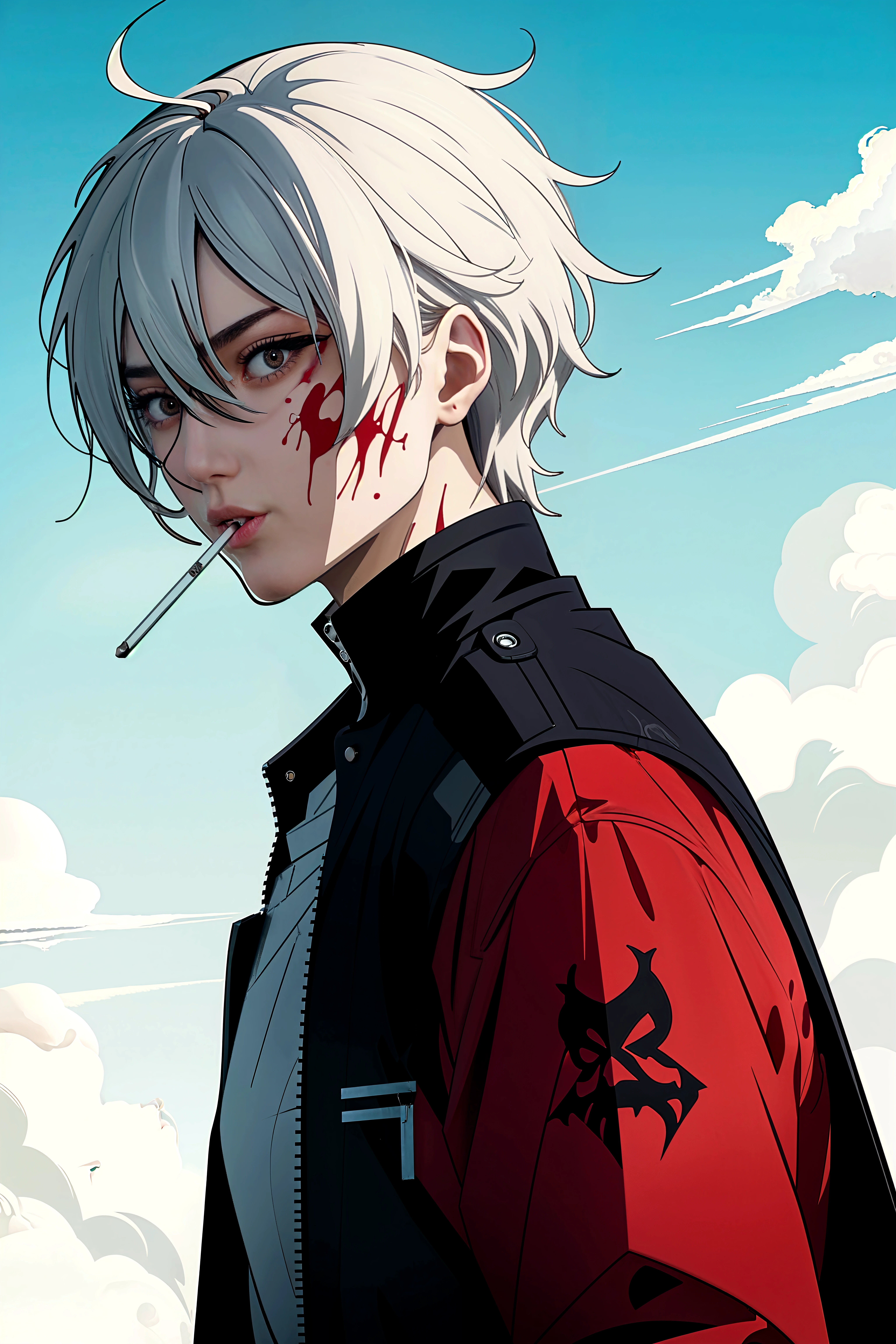 ((realistic: 1.5)),((best quality)), ((masterpiece)),((detailed)), man, young, short white hair, scared look, white background