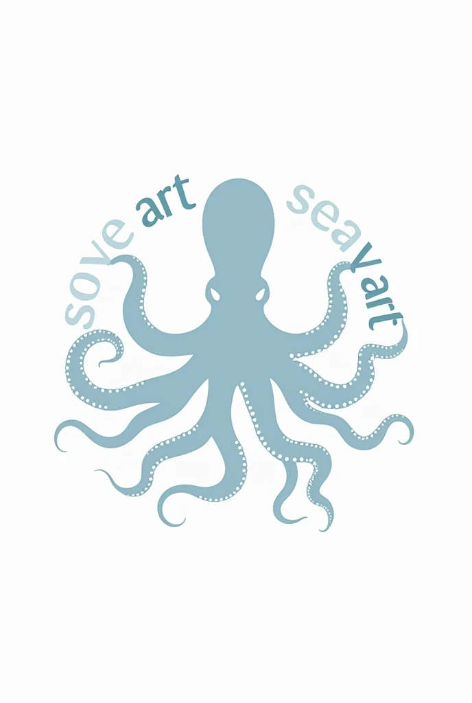 Silhouette of an octopus on a white background, silhouette of an octopus floating in the depths, Cthulhu squid, octopus tentacles, Leviathan Cthulhu squid, anthropomorphic octopus, female upper body, pale blue silhouette of an octopus with decorative tentacles growing around it, flat vector graphic with a squid tattoo, cephalopod, Cthulhu rising from the sea, Lovecraftian sea creature, logo mark drawn in blue and white, minimal, monotone, letters "seaart.ai" arranged in a circle, (simple background, white background: 1.5),