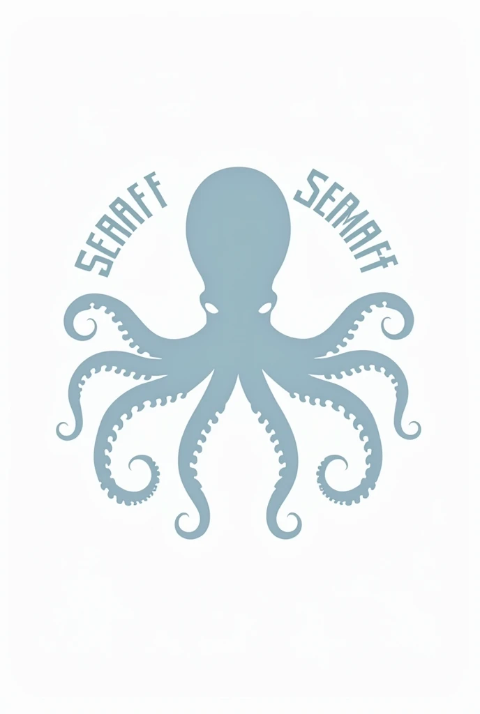 Silhouette of an octopus on a white background, silhouette of an octopus floating in the depths, Cthulhu squid, octopus tentacles, Leviathan Cthulhu squid, anthropomorphic octopus, female upper body, pale blue silhouette of an octopus with decorative tentacles growing around it, flat vector graphic with a squid tattoo, cephalopod, Cthulhu rising from the sea, Lovecraftian sea creature, logo mark drawn in blue and white, minimal, monotone, letters "seaart.ai" arranged in a circle, (simple background, white background: 1.5),