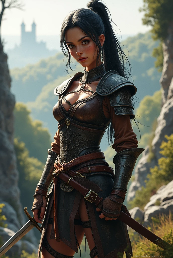 concept art, dark souls, a female character vinking from the video game "Senua's Saga: Hellblade". The character is in a dramatic pose, apparently on a battlefield, wearing armor and with paint or markings on his face. long white hair and blue eyes, She holds a sword with a red blade that appears to be dripping or emanating an ominous light. and the atmosphere is dark and gloomy, with fog or smoke all around. In the background, there are faint silhouettes of mountains. "best quality", "high resolution", 4k, "wallpaper", "perfect anatomy", "super detailed", "digital anime" , ("holding the sword perfectly")