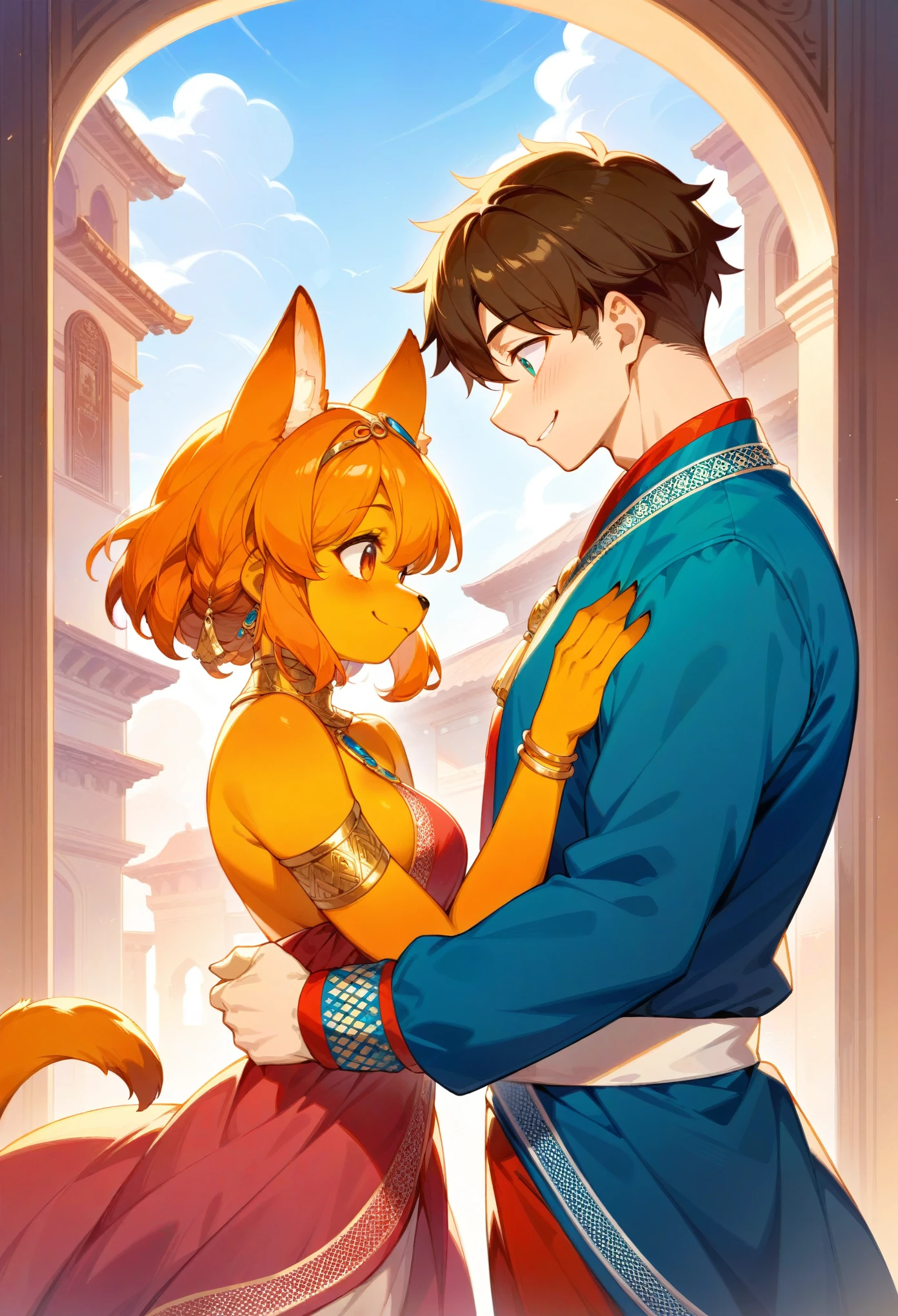 rating_safe, score_9, score_8_up, score_7_up, score_6_up, score_5_up, score_4_up, source_furry, highres, e621, cover page, movie poster, highres(1girl, 1boy, couple, kemono, furry anthro, fearless smile, Arab national costume, love romance)The Arabian Nights, Alf Laylah wa Laylah,