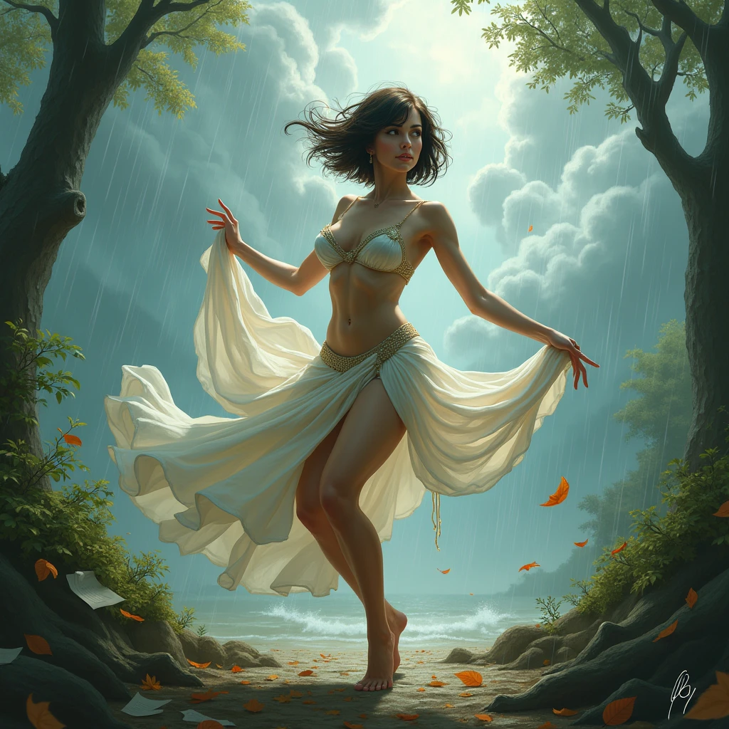 Beautiful 48 year old woman, bare feet, dramatic lighting, highest quality, movie stills, (exquisite face, big eyes, mature, virginal, very beautiful, healthy female body, (torn skirt), perfect face, Looking at viewer, (skin detail), [muscle], ((dirty)), (mud), (storm cloud: 0.7), (sunny: 0.6), dark, natural light, (direct light: 0.4), 8mm film grain , Sony a9 II, 24mm lens, F/2.8 aperture, deep focus, (original), 8k