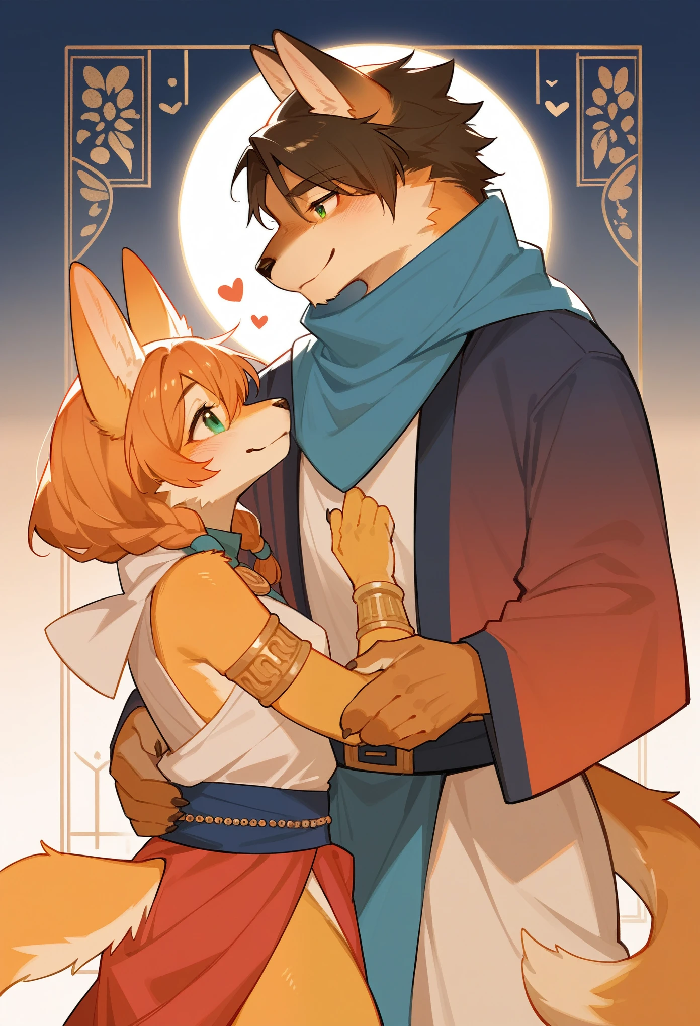 A Buddha giving his blessing to a furry wolf while giving it a nuda necklace
