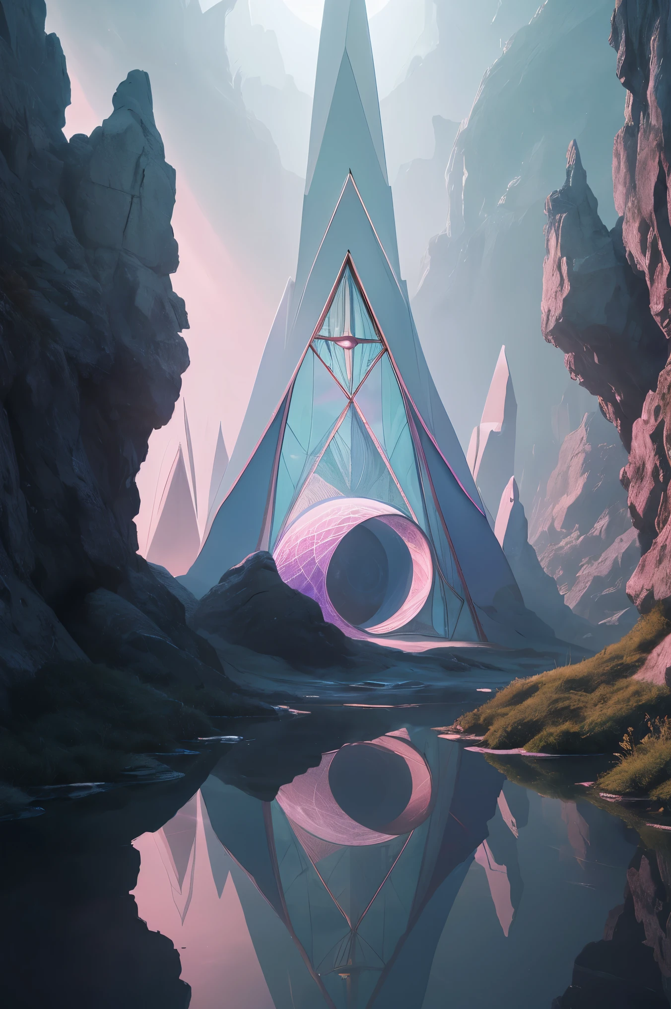 (Absurdres:1.2), best quality, exquisitely detailed illustration of a surreal scene, esoteric geometry, mystical, pastel color palette, color reflection lighting, 8k resolution,