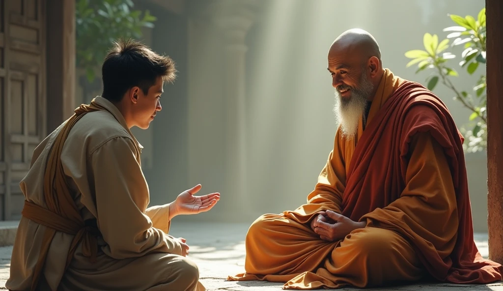 A person is talking angrily near Gautam Buddha.