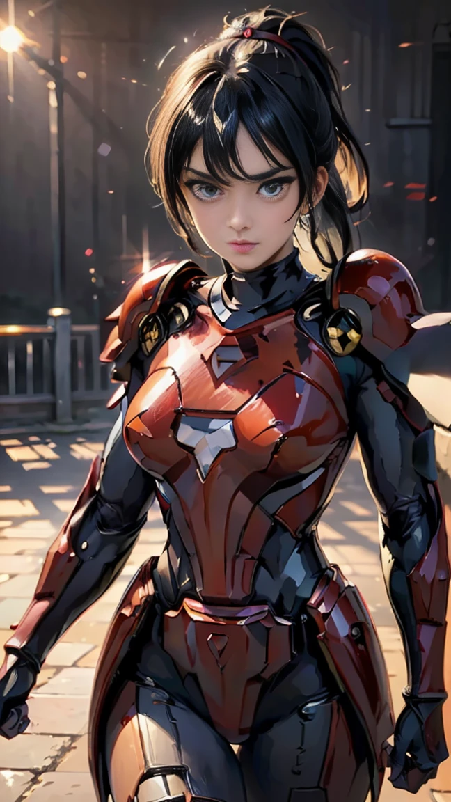 Full body, (1mecha girl:1.3, solo), (Audrey Hepburn:1.3), (a extremely pretty and beautiful woman), 30 years, (sexy girl), (muscle girl, athletic body), (professional attire:1.3), (2: 1.1), (walking on red carpet:1.3), (attractive random posing:1.3), (in the night royal party:1.3), (looking straight at you:1.3), (starring at you:1.3), (front view:1.3),  break, (ponytail:1.3), (shiny-black thin hair:1.2), bangs, dark brown eyes, beautiful eyes, princess eyes, (big eyes:1.3), bangs, wearing a glasses:1.3, Hair between eyes, short hair:1.3, (slender:1.1), (small-medium-breasts:0.95), (thin waist: 1.15), (detailed beautiful girl: 1.4), Parted lips, Red lips, full-make-up face, (shiny skin), ((Perfect Female Body)), Perfect Anatomy, Perfect Proportions, (most beautiful actress face:1.3, extremely cute and beautiful actress face:1.3), (bikini samurai armor), BREAK, (View viewer, wearing a lovely bitch cordinate, (insanely detailed shiny-red cyborg body armor :1.3), (armor:1.3), (pin-heels:1.3), detailed clothes, BREAK, (detailed royal night party background:1.2), (dark background), (Studio soft lighting: 1.3), (fake lights: 1.3), (backlight: 1.3), BREAK, (Realistic, Photorealistic: 1.37), (Masterpiece, Best Quality: 1.2), (Ultra High Resolution: 1.2), (RAW Photo: 1.2), (Sharp Focus: 1.3), (Face Focus: 1.2), (Ultra Detailed CG Unified 8k Wallpaper: 1.2), (Beautiful Skin: 1.2), (pale Skin: 1.3), (Hyper Sharp Focus: 1.5), (Ultra Sharp Focus: 1.5), (Beautiful pretty face: 1.3), (super detailed background, detail background: 1.3), Ultra Realistic Photo, Hyper Sharp Image, Hyper Detail Image,