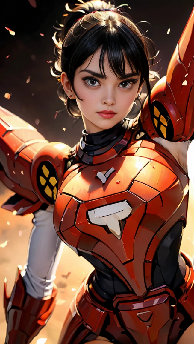 Full body, (1mecha girl:1.3, solo), (Audrey Hepburn:1.3), (a extremely pretty and beautiful woman), 30 years, (sexy girl), (muscle girl, athletic body), (professional attire:1.3), (2: 1.1), (walking on red carpet:1.3), (attractive random posing:1.3), (in the night royal party:1.3), (looking straight at you:1.3), (starring at you:1.3), (front view:1.3),  break, (ponytail:1.3), (shiny-black thin hair:1.2), bangs, dark brown eyes, beautiful eyes, princess eyes, (big eyes:1.3), bangs, wearing a glasses:1.3, Hair between eyes, short hair:1.3, (slender:1.1), (small-medium-breasts:0.95), (thin waist: 1.15), (detailed beautiful girl: 1.4), Parted lips, Red lips, full-make-up face, (shiny skin), ((Perfect Female Body)), Perfect Anatomy, Perfect Proportions, (most beautiful actress face:1.3, extremely cute and beautiful actress face:1.3), (bikini samurai armor), BREAK, (View viewer, wearing a lovely bitch cordinate, (insanely detailed shiny-red cyborg body armor :1.3), (armor:1.3), (pin-heels:1.3), detailed clothes, BREAK, (detailed royal night party background:1.2), (dark background), (Studio soft lighting: 1.3), (fake lights: 1.3), (backlight: 1.3), BREAK, (Realistic, Photorealistic: 1.37), (Masterpiece, Best Quality: 1.2), (Ultra High Resolution: 1.2), (RAW Photo: 1.2), (Sharp Focus: 1.3), (Face Focus: 1.2), (Ultra Detailed CG Unified 8k Wallpaper: 1.2), (Beautiful Skin: 1.2), (pale Skin: 1.3), (Hyper Sharp Focus: 1.5), (Ultra Sharp Focus: 1.5), (Beautiful pretty face: 1.3), (super detailed background, detail background: 1.3), Ultra Realistic Photo, Hyper Sharp Image, Hyper Detail Image,