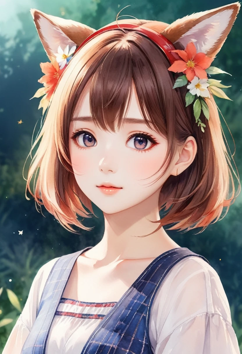 (absurd res:1.3),(watercolor style:1.3),(perfect lighting:1.2),beautiful girl,(simple background:1.1),ho****ve,ookami mio,(close up face:0.8),(realistic:0.9),(full of flower:1.2),from side,animal ears