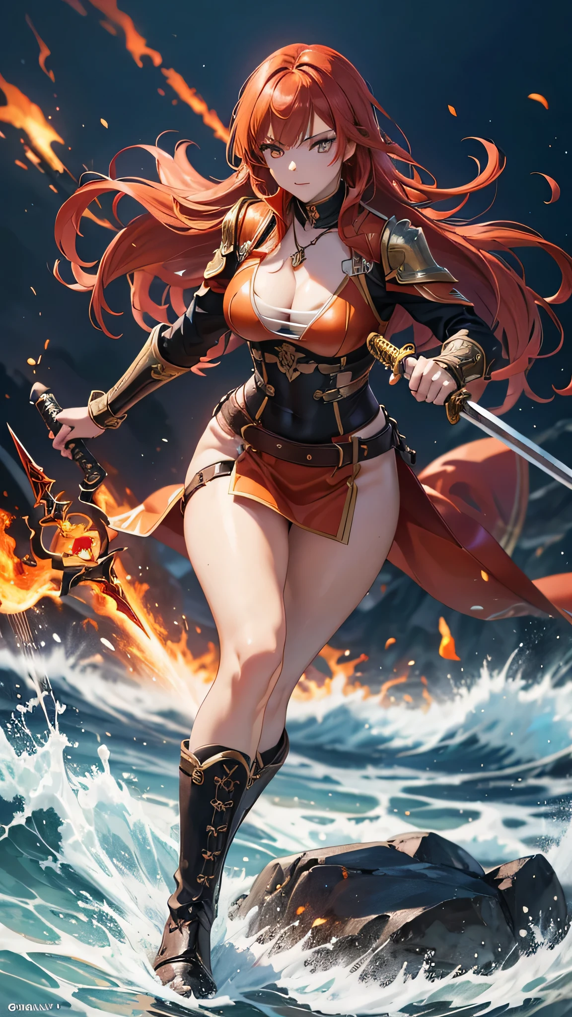 there is a woman in a bikini holding a baseball bat, nami from one piece, nami one piece, deviantart artstation cgscosiety, splashes of lightning behind her, epic digital art illustration, goddess of lightning, epic fantasy digital art style, epic fantasy digital art, 2. 5 d cgi anime fantasy artwork, mermaid cyborg with a laser whip, gorgeous young korean woman, inspired by Kim Deuk-sin, photo of slim girl model, sakimichan, thin waist, taejune kim