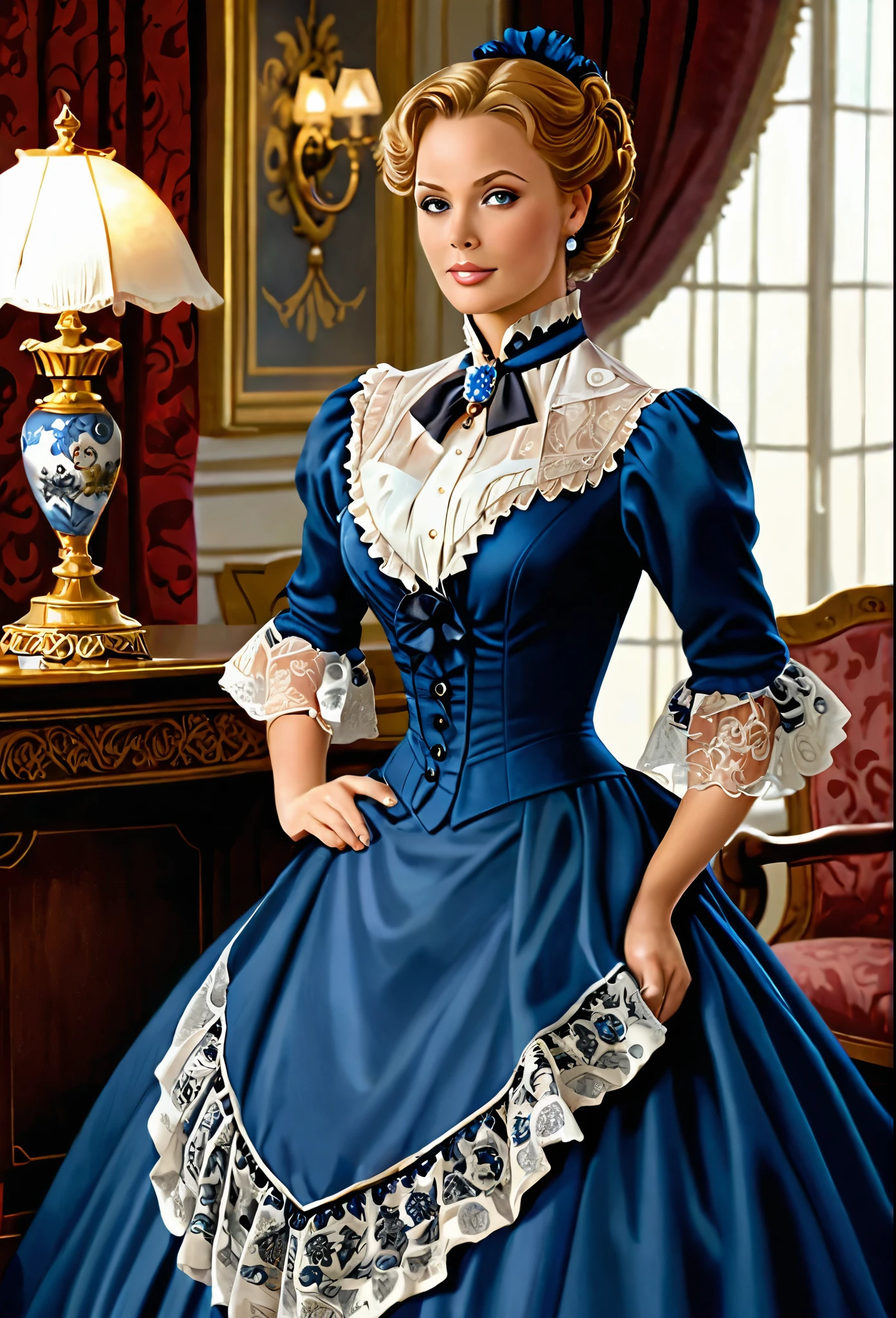 A beautiful Aristacrat woman with large elegant, hawk-like-nose, who embodies old fashioned class, sophistication, elgance as well as wholesome, natural beauty. curvy, thin-waist, wide-hips, swaying-hips. Laura Vandervoort. Oppulent historically accurate blue victorian dress. Greg Rutkowski, Thomas Kinkade
Solo, Den Betrachter ansehend, Lächeln, Offener Mund, Rote Haare, Große Brüste, Ohrringe, Kristallohrringe, Den Betrachter ansehend, Lächeln, Offener Mund, frontview