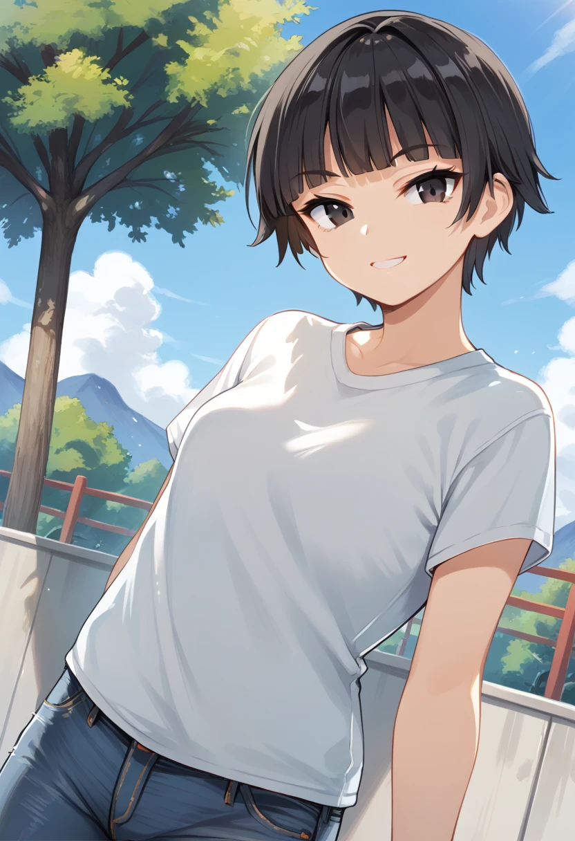 Browsing Caution,High definition,Animation Technology,throw,Face Focus,A slightly chubby girl with short brown hair on the pier, My breasts are small but my hips are small too,Sparkling brown eyes, Feudal society, Lake Town, Waterfront, Wooden shipbuilding,Upper Body,Watercolor