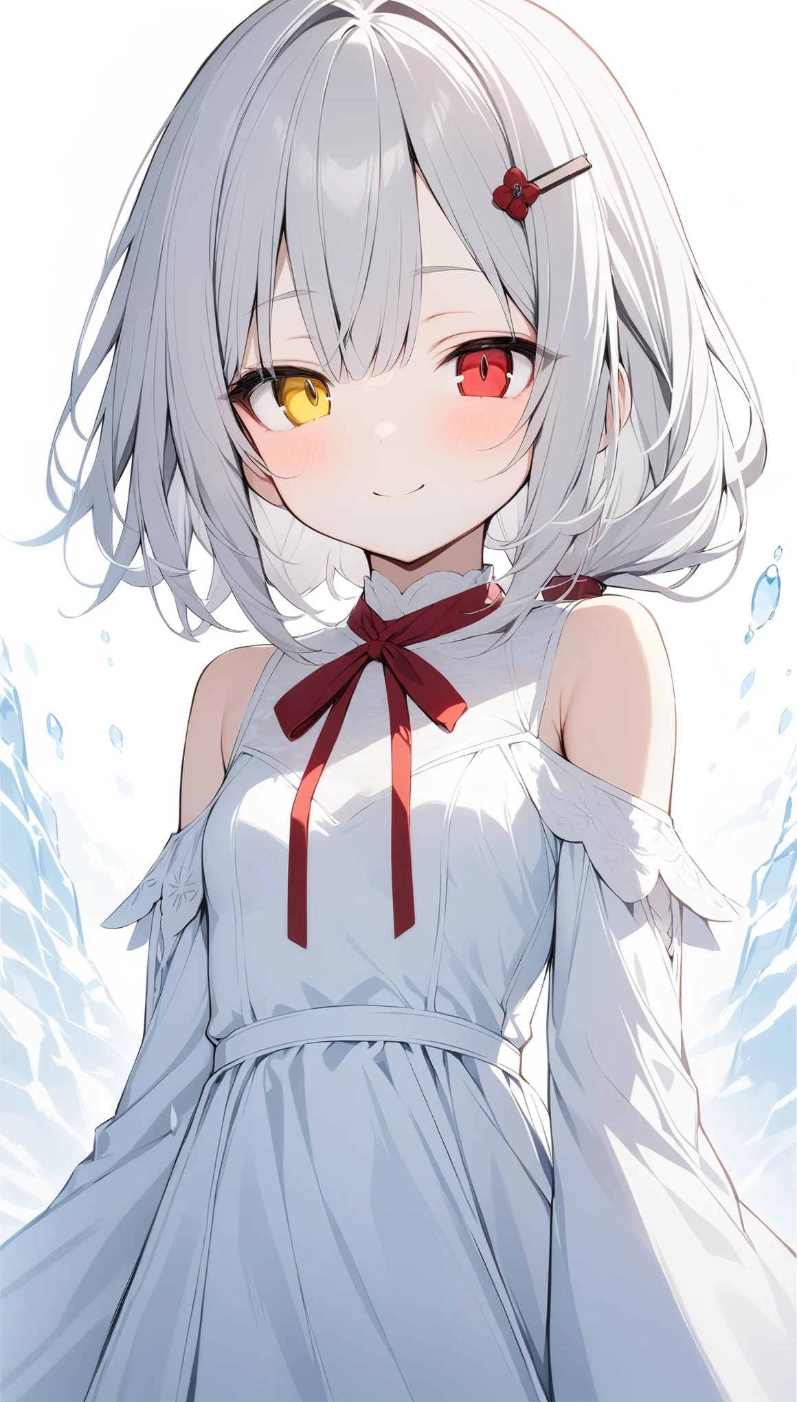 Anime girl with white hair and red bow in white dress - SeaArt AI