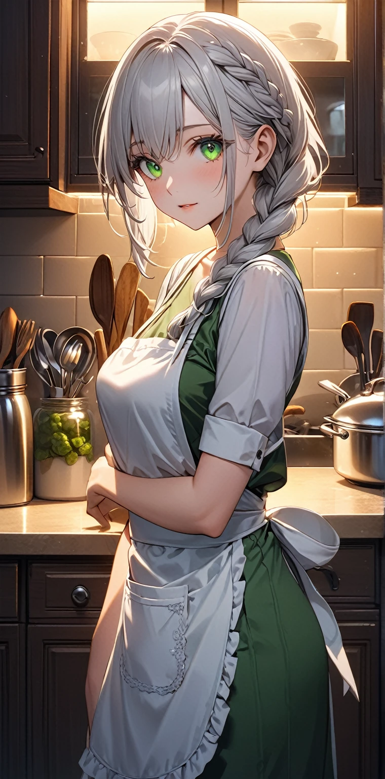 ((best quality)), ((masterpiece)), (detailed), 




Adventurous Bunny: Nearby, the adventurous dwarf bunny captures attention with her pristine white fur and striking green eyes. Her unique maid outfit includes a stylish vest with tiny pockets for her exploration tools and a delicate lace-trimmed apron in pastel colors, blending elegance with practicality. chubby ass, her nibbling on a carrot without a fork, very very very short skirt, unbuttoned shirt, tits showing but not out, just bunny ears and cotton tail, panties showing, in the kitchen

