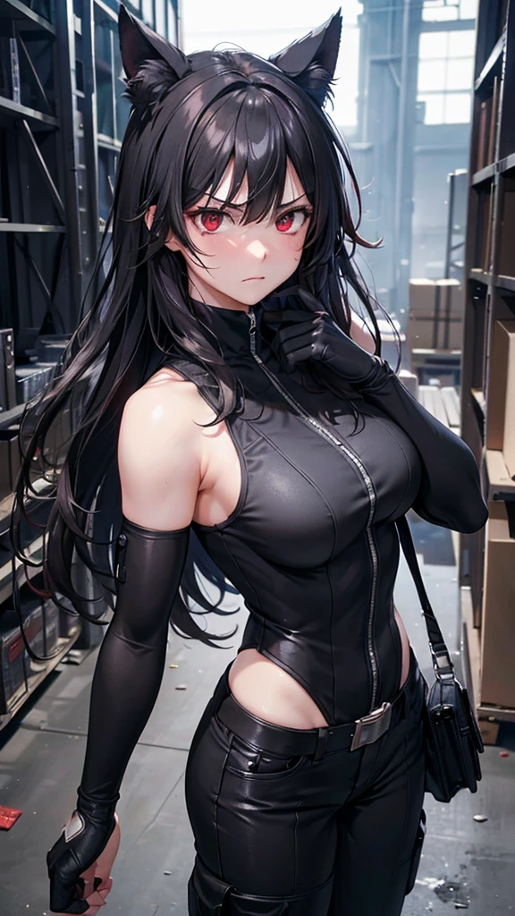 pixiv, 1girl, bangs, dark purple hair half blue, deep and detailed blue eyes, melancholic expression, black leather clothing, serious expression, eyelashes, modern, long hair, slightly wavy hair, neckline, collarbone, black open jacket, lock, medium breasts, shiny skin, badass, seductive, lock, red lips, looking at viewer, closed mouth, cinematic lighting, pale skin, dark background, wavy hair, {beautiful detailed eyes:1.5}, detailed black clothing, cinematic light, shaded face:1.5, dynamic angle:1.5, extremely detailed, volumetric lighting, delicate girl, cleavege, mature female, {masterpiece:1.5), {ultradetailed:1.5) film camera, chromatic aberration:1.5) (HDR:1.9), (CG:1.5), (specular lighting:1.1) Very dark and detailed background:1.21) expressionless, dark atmosphere, long wavy hair, loose hair, hair ornament, dynamic angle, dynamic pose, dramatic shadow, cinematic shadow, hard shadows:1.21), {traditional media:1.5), expressionless, mature female, mysterious look, sharp eyes, modern landscape, modern, focus on torso, focus on face, dynamic pose