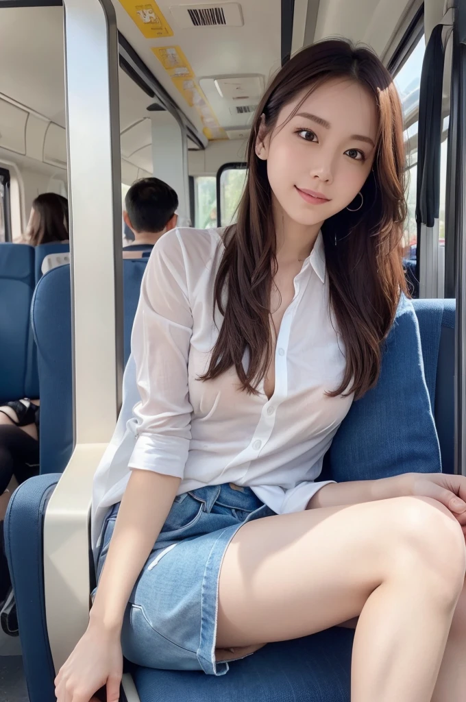 ((table top:1.4, highest quality)), (realistic pictures:1.4),
((1 girl)), (Pure actress),
(超High resolution:1.2), very delicate and beautiful, wonderful, Highly detailed CG Unity 8K wallpaper, Super detailed, High resolution,
soft light, beautiful detailed girl, highly detailed eyes and face, beautifully detailed nose, beautiful and detailed eyes,
(wear casual spring outfits:1.3),
cinematic lighting, perfect ???????, slender body, (parted bangs),
(Riding on a Japanese local train:1.3), (car window), (Japan's original scenery),
cowboy shot, looking at the viewer, smile
