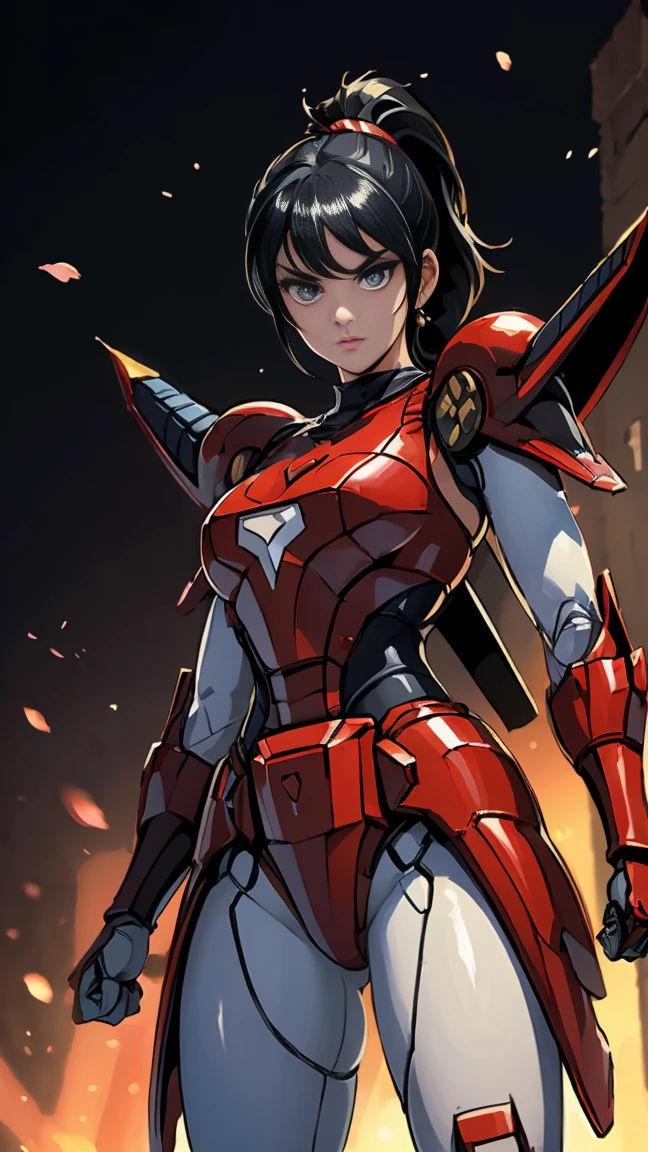 Full body, (1mecha girl:1.3, solo), (Audrey Hepburn:1.3), (a extremely pretty and beautiful woman), 30 years, (sexy girl), muscle girl, athletic body, (professional attire:1.3), (2: 1.1), (walking on red carpet:1.3), (attractive random posing:1.3), (in the night royal party:1.3), (looking straight at you:1.3), (starring at you:1.3), (front view:1.3),  break, (ponytail:1.3), (shiny-black thin hair:1.2), bangs, dark brown eyes, beautiful eyes, princess eyes, (big eyes:1.3), bangs, wearing a glasses:1.3, Hair between eyes, short hair:1.3, (slender:1.1), big breasts, (thin waist: 1.15), (detailed beautiful girl: 1.4), Parted lips, Red lips, full-make-up face, (shiny skin), ((Perfect Female Body)), Perfect Anatomy, Perfect Proportions, (most beautiful actress face:1.3, extremely cute and beautiful actress face:1.3), (bikini samurai armor), BREAK, (View viewer, wearing a lovely bitch cordinate, (insanely detailed shiny-red cyborg body armor :1.3), (armor:1.3), (pin-heels:1.3), detailed clothes, BREAK, (detailed royal night party background:1.2), (dark background), (Studio soft lighting: 1.3), (fake lights: 1.3), (backlight: 1.3), BREAK, (Realistic, Photorealistic: 1.37), (Masterpiece, Best Quality: 1.2), (Ultra High Resolution: 1.2), (RAW Photo: 1.2), (Sharp Focus: 1.3), (Face Focus: 1.2), (Ultra Detailed CG Unified 8k Wallpaper: 1.2), (Beautiful Skin: 1.2), (pale Skin: 1.3), (Hyper Sharp Focus: 1.5), (Ultra Sharp Focus: 1.5), (Beautiful pretty face: 1.3), (super detailed background, detail background: 1.3), Ultra Realistic Photo, Hyper Sharp Image, Hyper Detail Image,