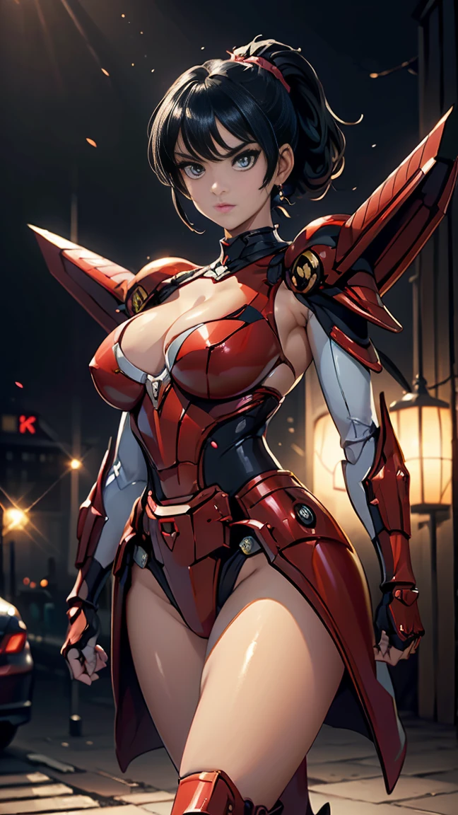 Full body, (1mecha girl:1.3, solo), (Audrey Hepburn:1.3), (a extremely pretty and beautiful woman), 30 years, (sexy girl), muscle girl, athletic body, (professional attire:1.3), (2: 1.1), (walking on red carpet:1.3), (attractive random posing:1.3), (in the night royal party:1.3), (looking straight at you:1.3), (starring at you:1.3), (front view:1.3),  break, (ponytail:1.3), (shiny-black thin hair:1.2), bangs, dark brown eyes, beautiful eyes, princess eyes, (big eyes:1.3), bangs, Hair between eyes, short hair:1.3, (slender:1.1), big breasts, (thin waist: 1.15), (detailed beautiful girl: 1.4), Parted lips, Red lips, full-make-up face, (shiny skin), ((Perfect Female Body)), Perfect Anatomy, Perfect Proportions, (most beautiful actress face:1.3, extremely cute and beautiful actress face:1.3), bikini samurai armou, BREAK, (View viewer, wearing a lovely bitch cordinate, (insanely detailed shiny-red cyborg body armor :1.3), (armor:1.3), (pin-heels:1.3), detailed clothes, BREAK, (detailed royal night party background:1.2), (dark background), (Studio soft lighting: 1.3), (fake lights: 1.3), (backlight: 1.3), BREAK, (Realistic, Photorealistic: 1.37), (Masterpiece, Best Quality: 1.2), (Ultra High Resolution: 1.2), (RAW Photo: 1.2), (Sharp Focus: 1.3), (Face Focus: 1.2), (Ultra Detailed CG Unified 8k Wallpaper: 1.2), (Beautiful Skin: 1.2), (pale Skin: 1.3), (Hyper Sharp Focus: 1.5), (Ultra Sharp Focus: 1.5), (Beautiful pretty face: 1.3), (super detailed background, detail background: 1.3), Ultra Realistic Photo, Hyper Sharp Image, Hyper Detail Image,