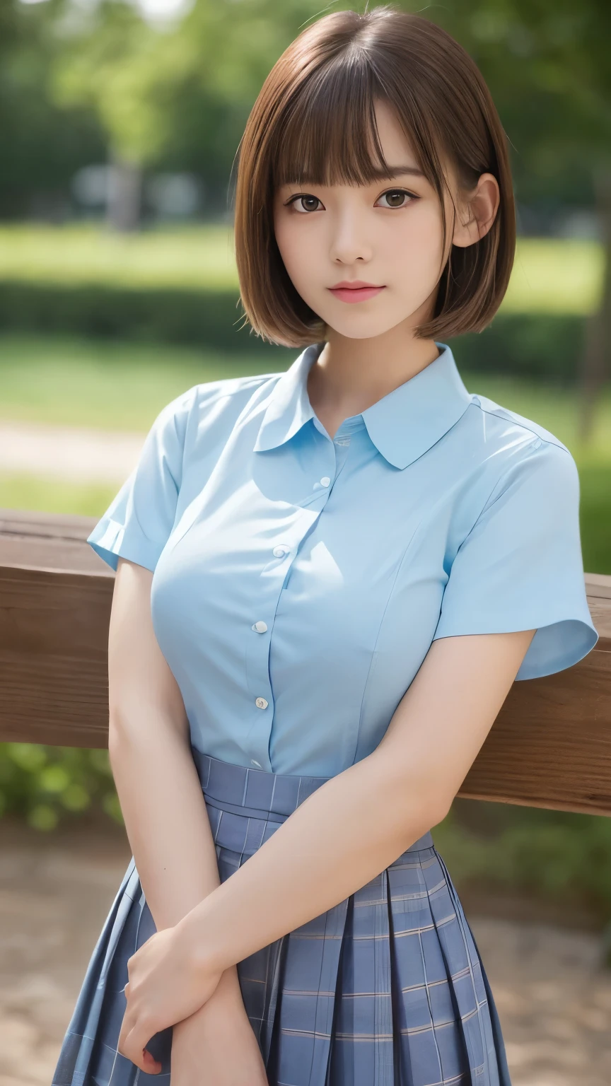 ((Best of the highest quality, 8k, Masterpiece: 1.3, raw photo)), Sharp focus: 1.2, (1 AESPA girl: 1.1), (Solo: 1.18), (realistic, photo-realistic:1.37), face focus, cute face, finely eyes, (Small breasts, flat chest, Thigh: 1.2), (business shirt, panties: 1.4), short messy hair, updo, garden, flower,