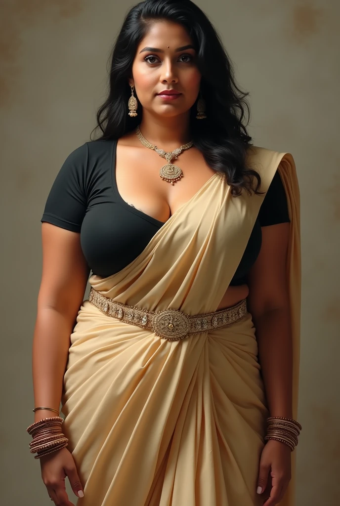 Photographic recreation shoot Inspired from art by mohanan manimala, best quality, modelshoot, profile photoshoot, mastershot, model photography, retouched, movie stills shoot, modelshoot Inspired by art of mohanan manimala, revealing clothes, her exposed charming figure, appealing physique, pale skin, Beautiful lady, extremely gorgeous woman, mallu traditional wear, party wear, summer party wear, designer saree, sexy woman, wedding wear, hot sleeveless blouse, sexy designer dress, designer blouse, braless, hot wear, spotless skin, designer sari, sexy fashion saree, Deep navel, jiggly belly, 50 years old, sexy navel folds, gigantic figure, wide body, Full figured woman, full figured body, Plus size Indian beauty, Mrs India plus size, momma, mommy figure, desi aunty bold saree look, big mommy milkers, heavy physique, curvy, sexy sleeveless blouse, armpits exposing, modern Indian aunties, sexy Indian housewife, desi bhabhi hot, sexy giant woman like figure, seductive body, wearing palla, Indian traditional cotton bandeau crop top bra, huge breast, milk tank, mallu woman, mallu actress, mallu aunty, mallu sari model, mallu actress, lusty, perfect thick body, fleshy figure, highly detailed, intricate, flawless, pheromones dropping figure, seductive expression, beautiful face, juicy figure, perfect face, perfect eyes, perfect fingers, round shaped face, curvy, skin texture, hot, small hairs on armpits visible, unshaved underarm, armpit crease, captivating, lusty, charming, attractive figure, mature woman, Kerala model, Kerala actress, nails can be hidden, queen of Lust, High clarity eyes, gigantic figure , extremely seductive, extremely seductive dress, skin pores, skin texture, insane details,