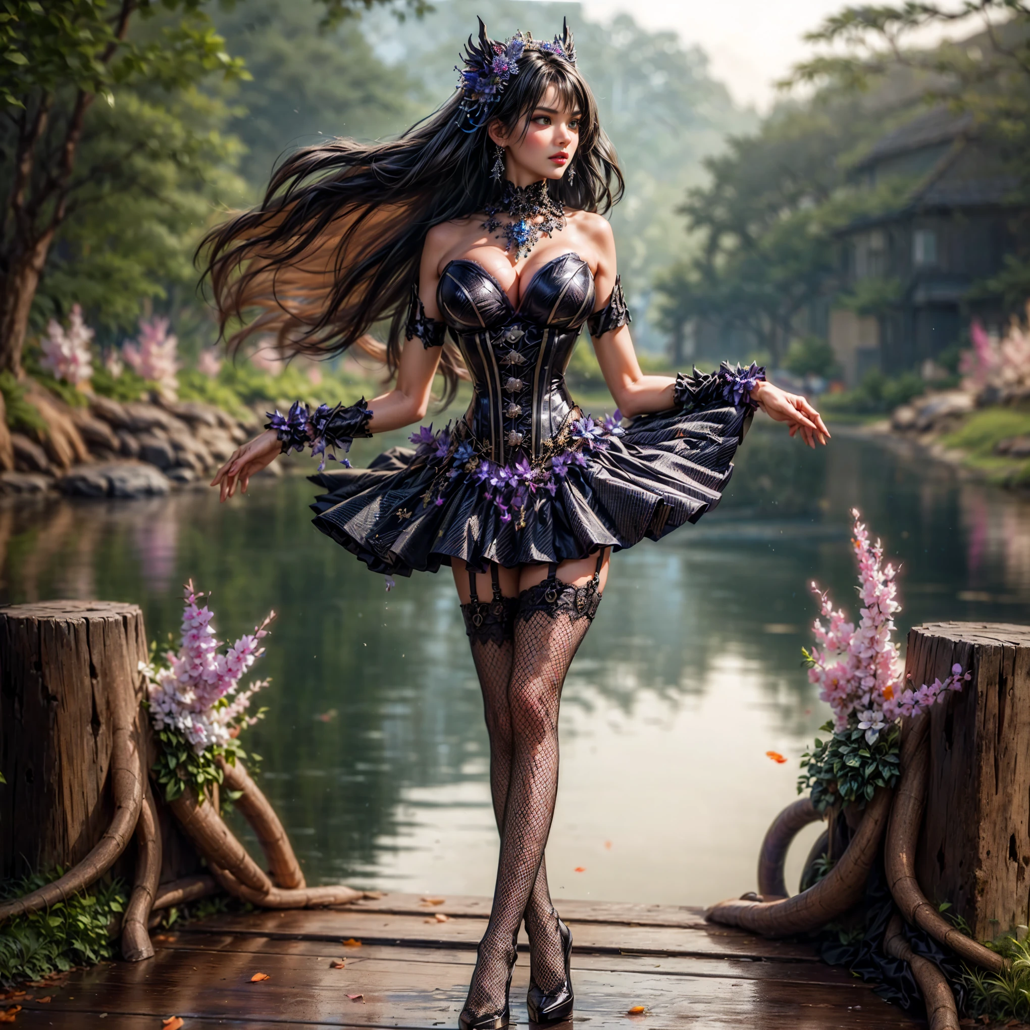 (Extreme HDR) (brightness FX) Photo of an asian woman gigantic Breast 'white skin' with long hair flowing in the wind, wearing a black batik patterned costume, a V-cut strapless corset style batik dress made of carbon patterned satin, a very narrow and stiff V-cut waist decorated with blue jewels, a luxurious long skirt, looks beautiful and stunning, very realistic and detailed, with a royal palace in the background, sitting on a boat, behind it is a blue moon. hyper realistic, hyper detail clothing, Detailed gemstones, masterpiece, best quality:1.2),,(8k,highres,RAW photo,realistic,photo-realistic:1.3),(detailed skin texture,detailed cloth texture, beautiful detailed face:1.25),professional lighting,photon mapping,beautiful soft light,radiosity,physically-based rendering,raytracing, model shoot style, model shoot style, (extremely detailed CG unity 8k wallpaper), full shot body photo of the most beautiful artwork in the world (NSFW), (Nude), (Naked), (carbon fiber corset) (green veiny breast) (steampunk corset) (glowing dress) (blue moon) (cloud) 