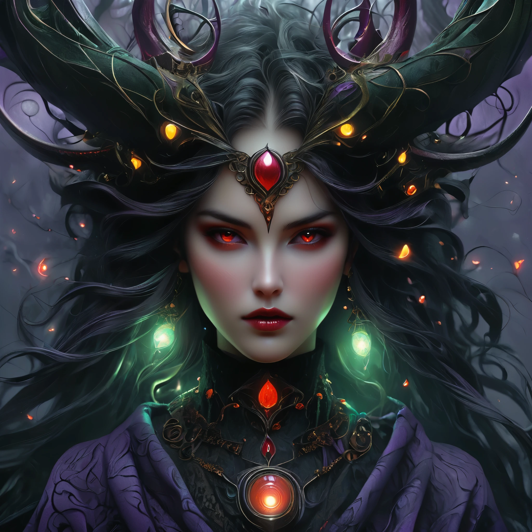 1girl with monster horn on head,offcial art,Unity8k wallpapers,ultradetailed, most gorgeous face Beauty queen and aesthetics,Masterpiece,best qualtiy,(zentangle,mandalas,tangled,entangle),dynamic angle, gothic fantacy girl,chaotic beauty,elegant,Barbarian design,vivd colour,romanticism lain,Than James Jean,Robbie Deviantano,Rosstrand,Francis Bacon,Mikhalmraz,Adrian Gurney,Petracot Wright,Gerhardricht,Takato Yamamoto,Ashleywood,Atmospheric,Ecstasy Music Notes,Streaming music notes are visible, most beautifull face gorgeous, purple red color mix