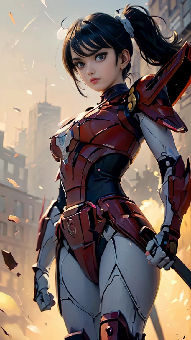 Full body, (1mecha girl:1.3, solo), (Audrey Hepburn:1.3), (a extremely pretty and beautiful woman), 30 years, (sexy girl), muscle girl, athletic body, (professional attire:1.3), (2: 1.1), (walking on red carpet:1.3), (attractive random posing:1.3), (in the night royal party:1.3), (looking straight at you:1.3), (starring at you:1.3), (front view:1.3),  break, (ponytail:1.3), (shiny-black thin hair:1.2), bangs, dark brown eyes, beautiful eyes, princess eyes, (big eyes:1.3), bangs, wearing a glasses:1.3, Hair between eyes, short hair:1.3, (slender:1.1), big breasts, (thin waist: 1.15), (detailed beautiful girl: 1.4), Parted lips, Red lips, full-make-up face, (shiny skin), ((Perfect Female Body)), Perfect Anatomy, Perfect Proportions, (most beautiful actress face:1.3, extremely cute and beautiful actress face:1.3), (bikini samurai armor), BREAK, (View viewer, wearing a lovely bitch cordinate, (insanely detailed shiny-red cyborg body armor :1.3), (armor:1.3), (pin-heels:1.3), detailed clothes, BREAK, (detailed royal night party background:1.2), (dark background), (Studio soft lighting: 1.3), (fake lights: 1.3), (backlight: 1.3), BREAK, (Realistic, Photorealistic: 1.37), (Masterpiece, Best Quality: 1.2), (Ultra High Resolution: 1.2), (RAW Photo: 1.2), (Sharp Focus: 1.3), (Face Focus: 1.2), (Ultra Detailed CG Unified 8k Wallpaper: 1.2), (Beautiful Skin: 1.2), (pale Skin: 1.3), (Hyper Sharp Focus: 1.5), (Ultra Sharp Focus: 1.5), (Beautiful pretty face: 1.3), (super detailed background, detail background: 1.3), Ultra Realistic Photo, Hyper Sharp Image, Hyper Detail Image,