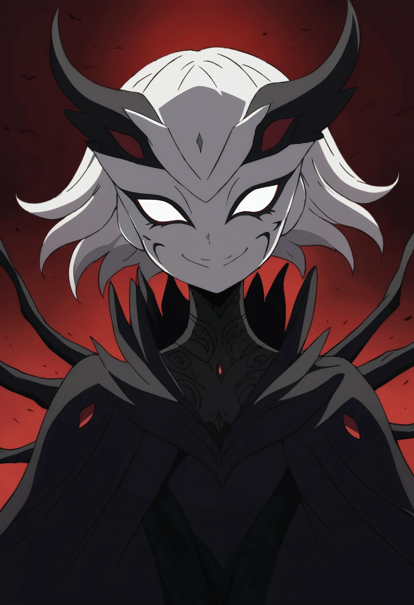 anime character with black hair and white dress holding a knife, villain pose, hades, sandman, portrait of hades, evil pose, the sandman from graphic novel, menacing pose, full body savage devilman, evil villain, evil posed, fit male demon with white horns, disney villain, devilman, sinister pose, hades supergiant, the sandman
