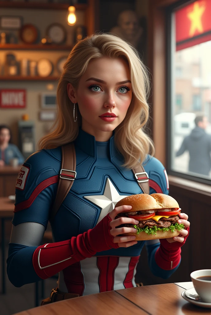 Avangers, eating Hamburger