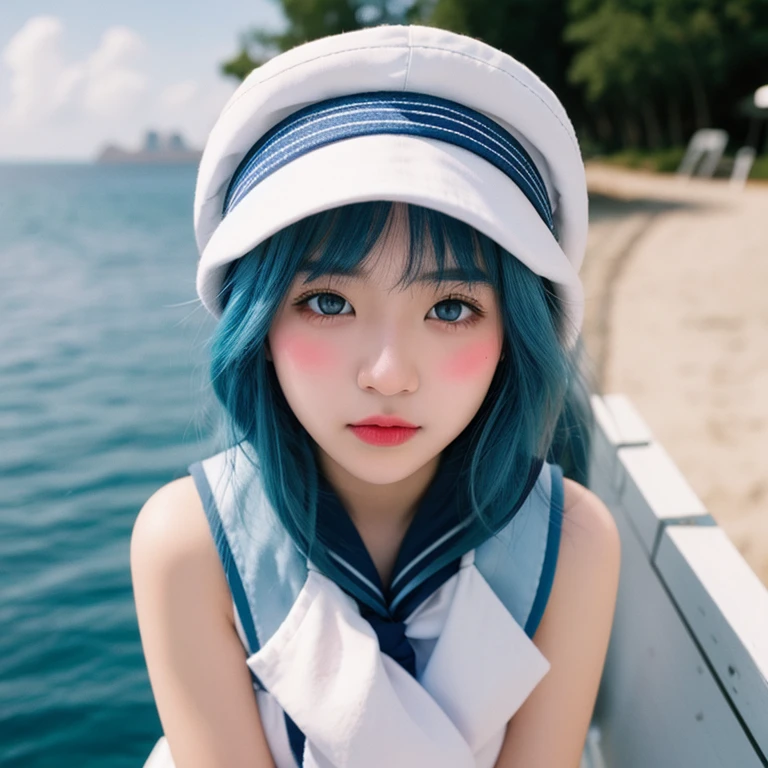 Sailor girl in sailor suit with sailor hat and sailor suit, 2 d anime style, inspired by Un'ichi Hiratsuka, Fubuki, Rei Hiroe, Anime girl with teal hair, Mikudayo, inspired by Rei Kamoi, kirokaze, retro anime girl, 2 D Anime, anime moe art style, Lori