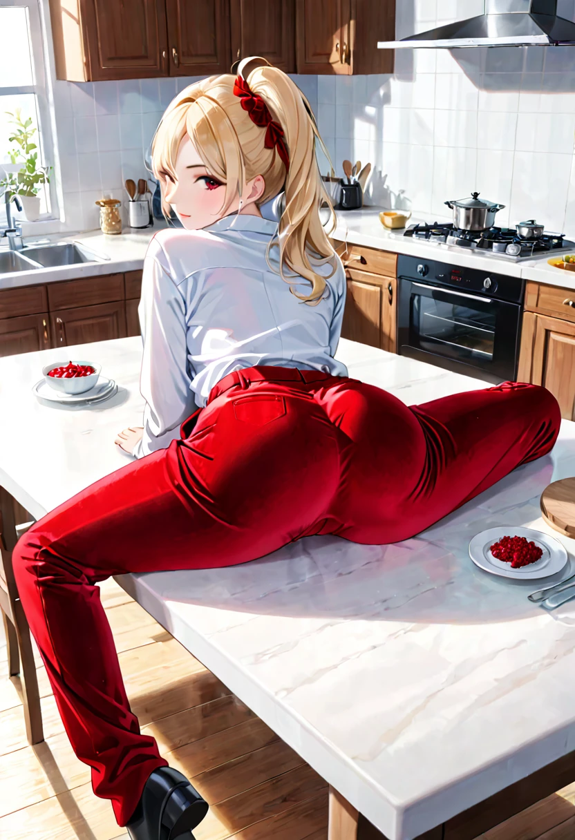 Vivid colors、highest quality、8k quality、Beautiful cleavage、slim system、tall、Small breasts、Shooting from behind、Bare buttocks、Small Ass、Short Bob、Shy face、grab the skirt,nude legs,nude arms,Small face、lean against the wall、ultra detail eye、Natural light、Blonde gal、clear outline、drunk face、careful eyes、bar counter、Beastman