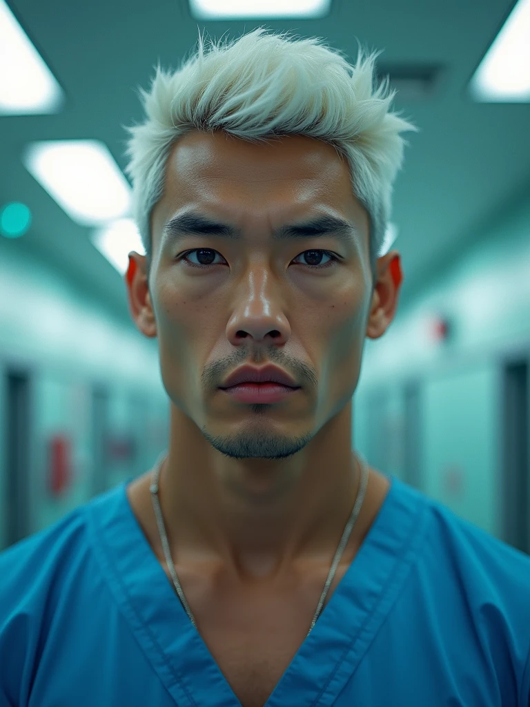 Handsome Japanese man with his head in a bag and his body tied up

