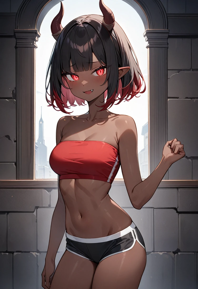 {{Girl Dark}} (Small Boobs) (Extra short Hair) (Black Hair) (Dark skin) (Red Eyes) (ropa deportiva)