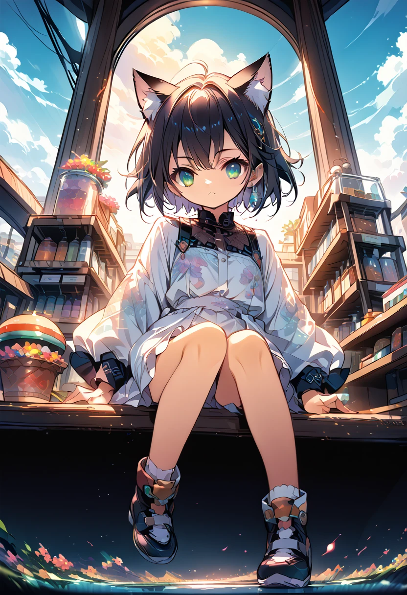 Anime girl with cat ears sitting on a shelf and looking at the sky, Anime Drawings, inspired by Makoto Shinkai, trending on pixiv, space art, Makoto Shinkai Cyril Roland, 4k anime wallpaper, Anime Art Wallpaper 8K, Anime Art Wallpaper 4k, Anime wallpaper 4k, Anime wallpaper 4k, Anime wallpaper 4k