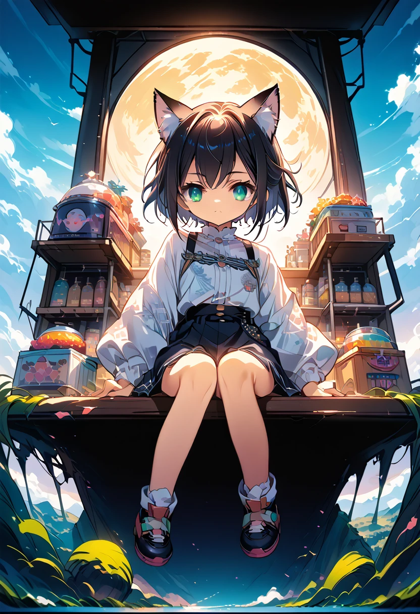 Anime girl with cat ears sitting on a shelf and looking at the sky, Anime Drawings, inspired by Makoto Shinkai, trending on pixiv, space art, Makoto Shinkai Cyril Roland, 4k anime wallpaper, Anime Art Wallpaper 8K, Anime Art Wallpaper 4k, Anime wallpaper 4k, Anime wallpaper 4k, Anime wallpaper 4k