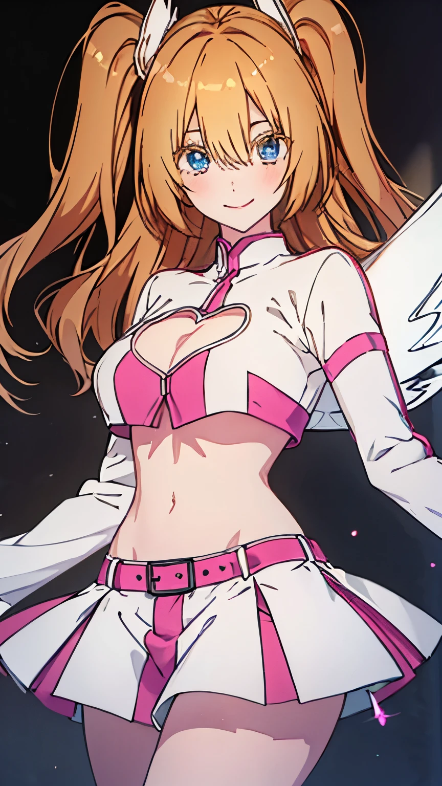 Lily,Light Brown Hair,Long Hair,Facing both sides
,Large Breasts,thin,Crop top,Cleavage cutout,(Underbust),abdomen,navel,mini skirt,Thighs,Angel Wings,smile,masterpiece,Noise Reduction,Perfect Anatomy,High resolution, super detailed super detailed face,Game CG,Dutch Angle ,Beautiful detailed eyes,Visual Arts,Five fingers, Perfect hands, Perfect lighting, Sparkling Eyes,