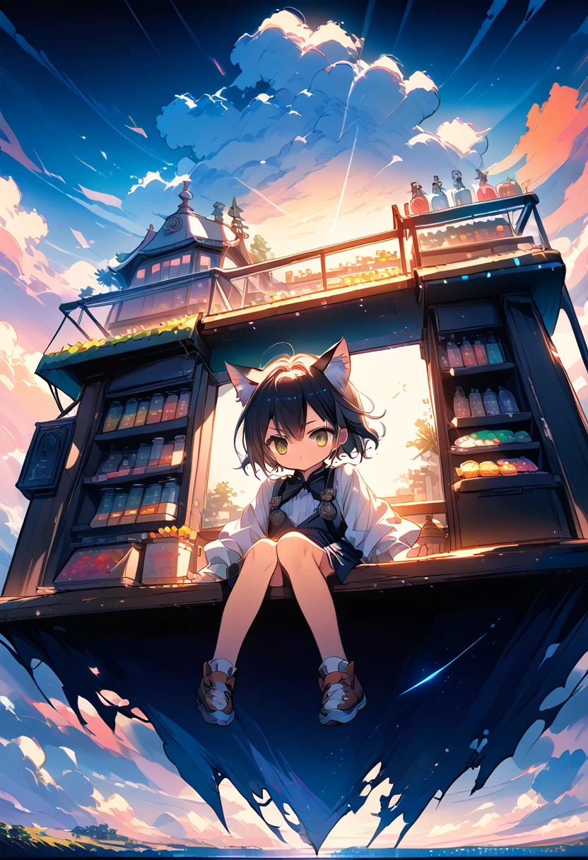 Anime girl with cat ears sitting on a shelf and looking at the sky, Anime Drawings, inspired by Makoto Shinkai, trending on pixiv, space art, Makoto Shinkai Cyril Roland, 4k anime wallpaper, Anime Art Wallpaper 8K, Anime Art Wallpaper 4k, Anime wallpaper 4k, Anime wallpaper 4k, Anime wallpaper 4k