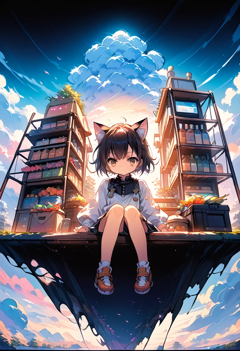 Anime girl with cat ears sitting on a shelf and looking at the sky, Anime Drawings, inspired by Makoto Shinkai, trending on pixiv, space art, Makoto Shinkai Cyril Roland, 4k anime wallpaper, Anime Art Wallpaper 8K, Anime Art Wallpaper 4k, Anime wallpaper 4k, Anime wallpaper 4k, Anime wallpaper 4k