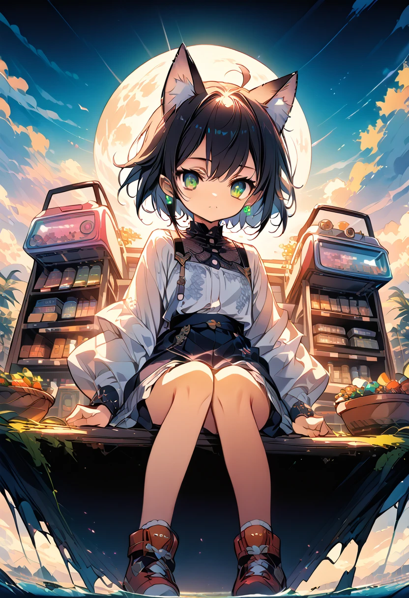 Anime girl with cat ears sitting on a shelf and looking at the sky, Anime Drawings, inspired by Makoto Shinkai, trending on pixiv, space art, Makoto Shinkai Cyril Roland, 4k anime wallpaper, Anime Art Wallpaper 8K, Anime Art Wallpaper 4k, Anime wallpaper 4k, Anime wallpaper 4k, Anime wallpaper 4k