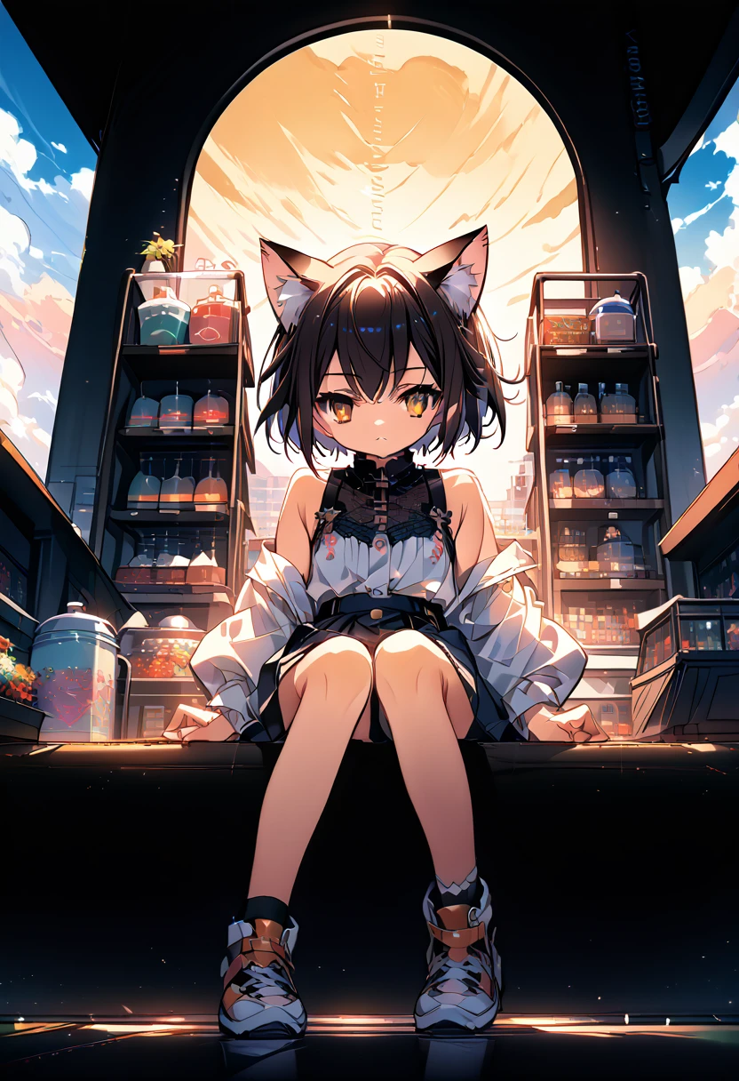 Anime girl with cat ears sitting on a shelf and looking at the sky, Anime Drawings, inspired by Makoto Shinkai, trending on pixiv, space art, Makoto Shinkai Cyril Roland, 4k anime wallpaper, Anime Art Wallpaper 8K, Anime Art Wallpaper 4k, Anime wallpaper 4k, Anime wallpaper 4k, Anime wallpaper 4k