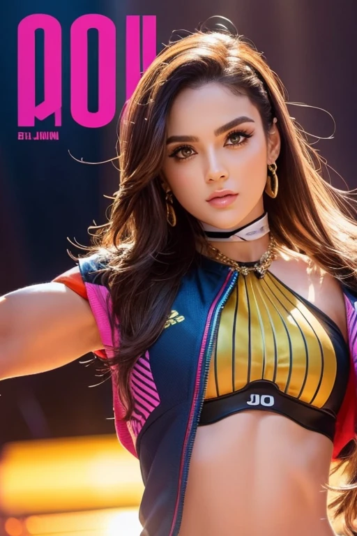 A cover of a magazine in which the girl is in boxing clothes and has Chinese brown hair and is neither brunette nor white animated 