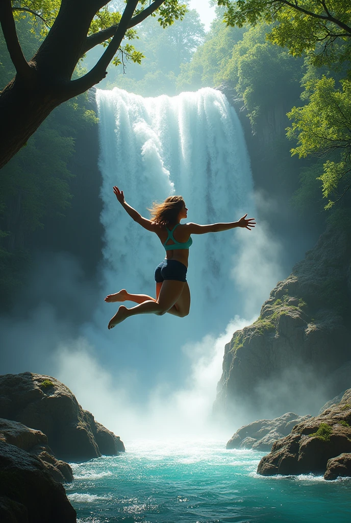 In a timeless, still image, a beautiful young girl is captured frolicking in a secluded pool amidst an ancient forest. The dense foliage overhead casts dappled sunlight onto the water's surface, creating a serene and mystical atmosphere.
The girl's long, flowing hair floats gracefully around her, forming a delicate halo that contrasts with the vibrant green leaves surrounding her. Her eyes are closed, and her face is the picture of pure bliss, reflecting the joy and tranquility she experiences in this hidden paradise.
Her slender arms are raised above her head, creating a perfect arc as she dives gracefully into the crystal-clear water. Droplets dance around her, capturing the sunlight and transforming into glistening jewels in midair.
The lush, untamed jungle forms a natural frame around the scene, with ferns, moss-covered trees, and vibrant blossoms creating an enchanting backdrop. A few curious forest creatures peek out from the foliage, drawn to the girl's laughter and the gentle splashes she makes in the water.
In this tranquil moment, the beauty and spirit of the young girl are immortalized, forever suspended in a tableau of pure joy and enchantment, as she revels in the serenity of the ancient forest pool.
hdr, (photorealism, masterpiece quality, best quality), pureerosface_v1 ulzzang-6500-v1.1
