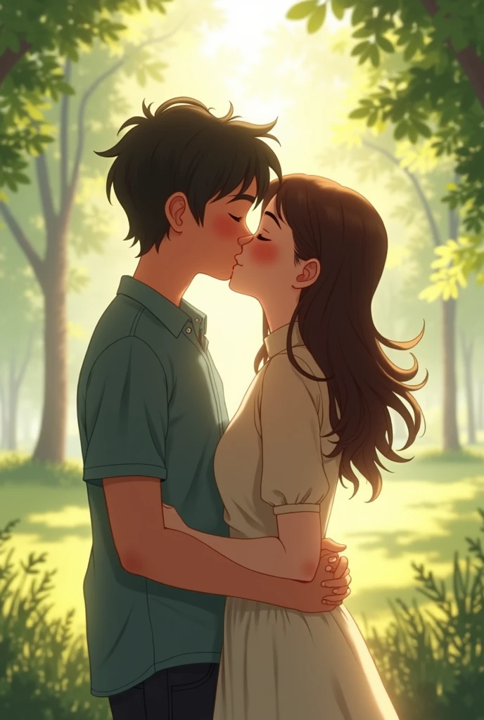 A boy and girl kissing moments