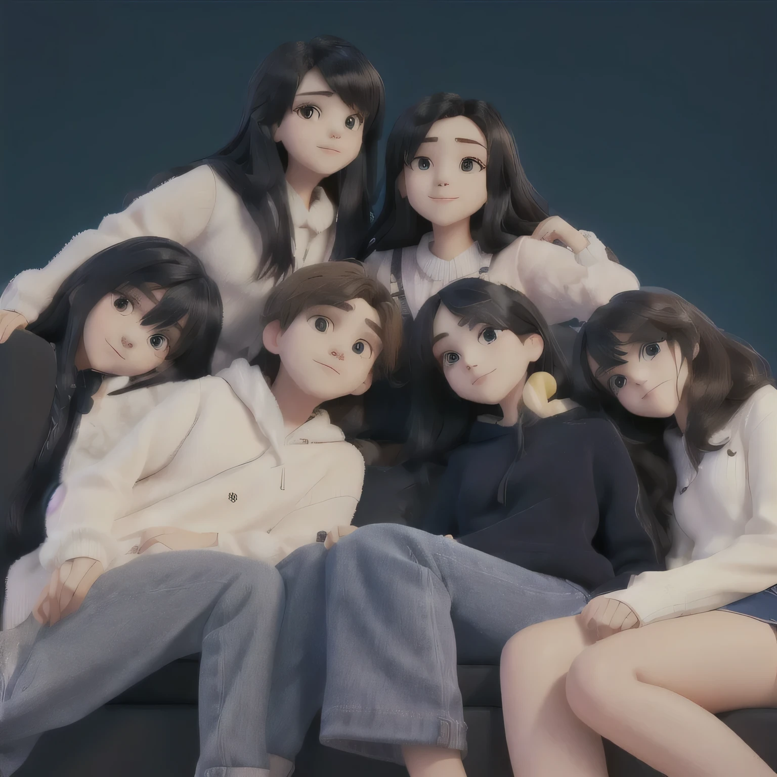 Girl 7 - sits on three with a boy, girl wear crop top and short shorts, girl are barefoot, boy wear black hoody and shirt shorts, boy in black hoody, girl in crop, girl in short shorts, girl barefoot, sits on the three