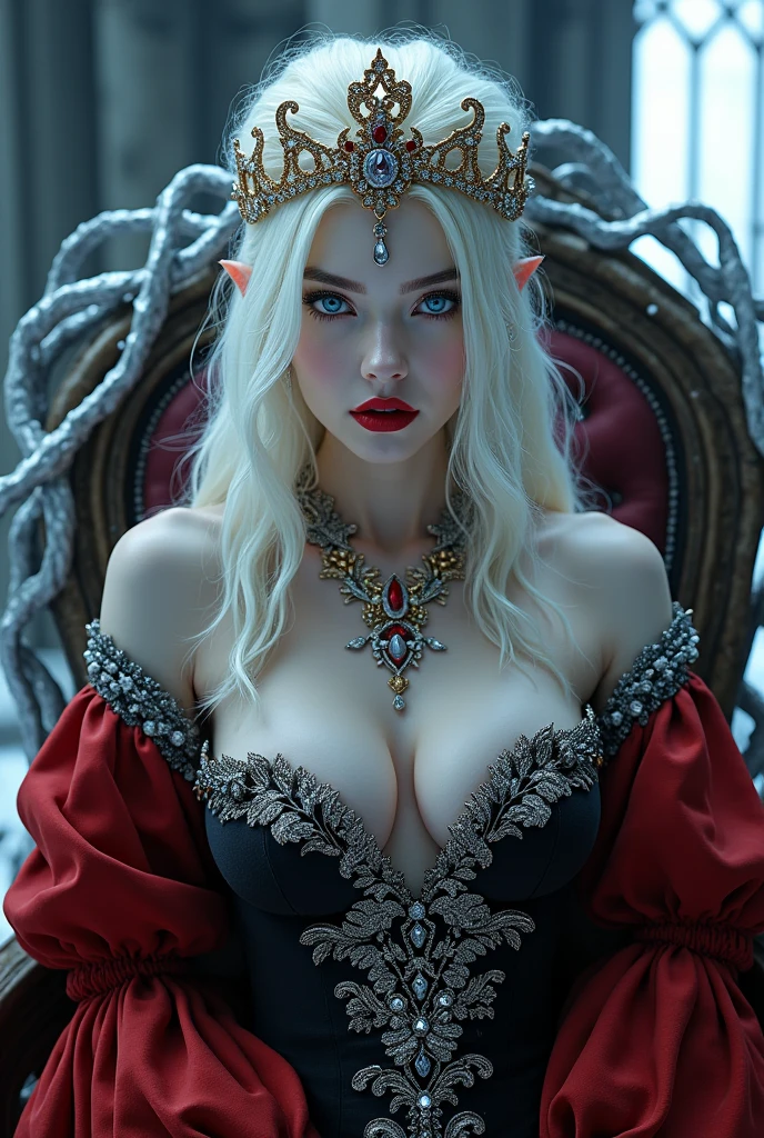 pale young divine gothic priestess, twintails, pure white skin, rust decay, Beautiful full body symmetrical portrait, Delicate blonde hairstyle, crimson eyes, dark red elegant gothic armor, encrusted with red gems, dark cathedral, masterpiece, Highest image quality, super detailing, upscaled, art by Zdzislaw Beksinski, art by H.R. Giger, absurdres, highres, (official art, beautiful and aesthetic:1.2), real, 4k, 8k,