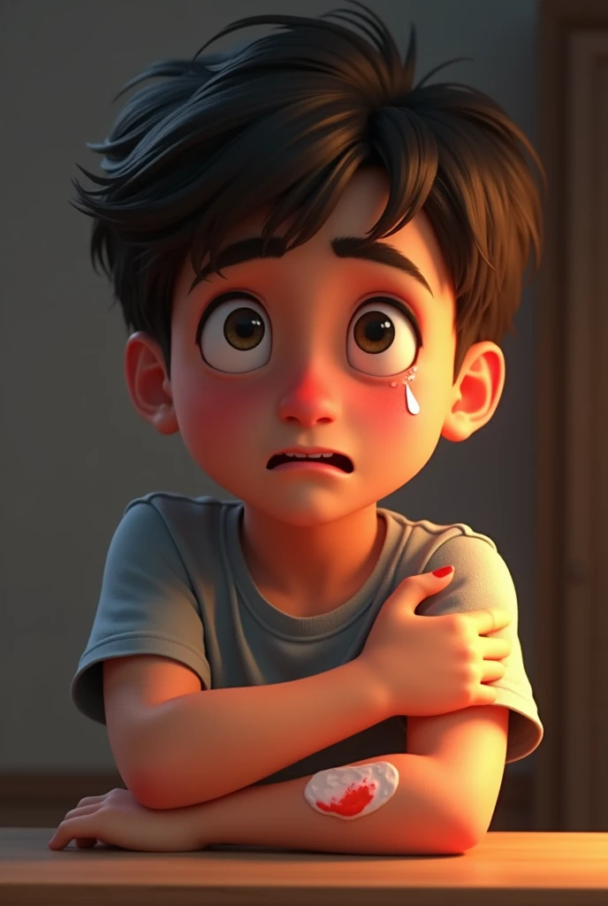A boy wear blue tshirt cying a lot 3d cartoon full image