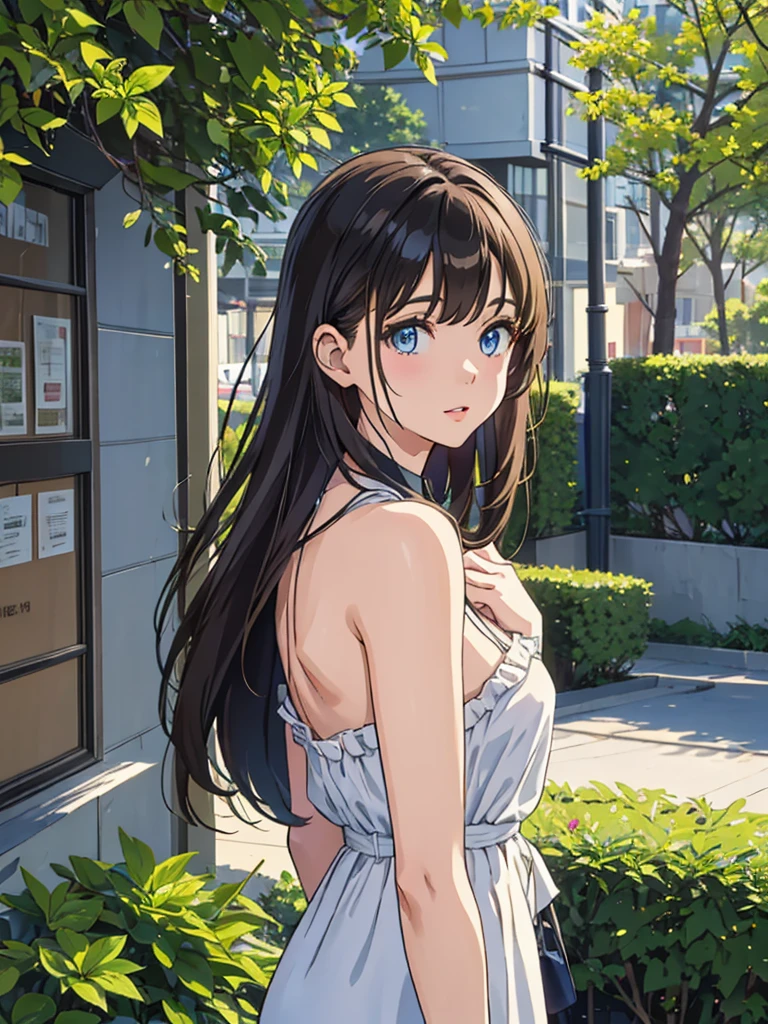 Masterpiece, 8k, Highest quality, Depth of subject, Beautiful high school girl, Your face is so cute, A gentle gaze, Beautiful and accurate female body shape, Accurate hand structure, A relaxed world view, Scenery of a local city in Japan, Back Alley, stroll, Beautiful, detailed depiction, Soft sunlight, good morning