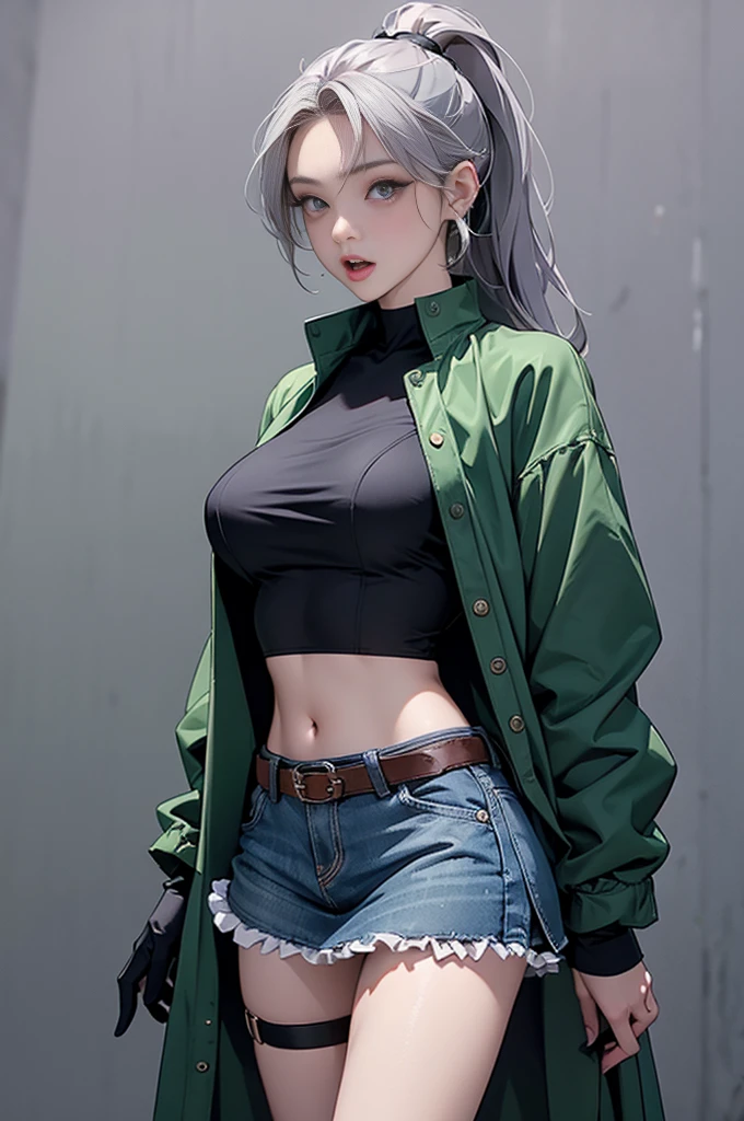Spanish woman in beautiful mature green flight jacket、white tank tops、Black denim pants、((Slimed、小柄))、Photorealsitic、a picture、masterpiece、reallistic、真实感、photorealisim、High contrast、Photorealistic Art Station Trend Digital Art 8k HD High Resolution Explanation Real, detaileds, Skin Texture, ultra-detailliert, realistic skin textures, armature, top-quality, 超A high resolution, (Photorealsitic:1.4),, hight resolution, detaileds, Raw foto, Sharp Re, Nikon D850 Film Stock Photo by Lee Jefferies 4 Kodak Portra 400 Camera F1.6 lenses rich colors hyper realistic lifelike textures dramatic lighting unreal engine artstation trends synestil 800,