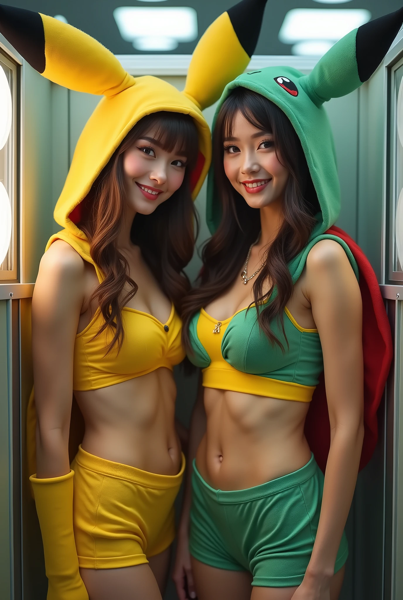 Kelly Hu and Lexa Doig, both 30 years old, are guests on Sesame Street. They are wearing vibrant and colorful string bikinis that accentuate their beautiful bodies. The prompt emphasizes the importance of showing their entire bodies in a full-body picture. The scene involves a skit with the iconic Muppet characters. The skit should be fun and interactive, allowing Kelly and Lexa to engage with the Muppets in a playful manner. The prompt should capture the energy and excitement of the Sesame Street environment, showcasing the joy and laughter of the guests and the Muppets. The prompt should also specify that the image should be of the highest quality, with a resolution of 4k or 8k, and that it aims for ultra-detailed and realistic depiction. The colors should be vivid and vibrant, enhancing the overall visual impact. The lighting should be professionally arranged, creating a well-lit and visually striking image.