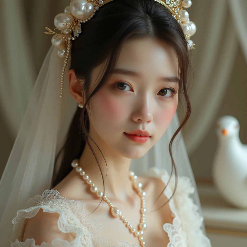 (highest quality、table top、8K、best image quality、Award-winning work)、(完璧なウェディングドレスを着た1 personのbeautiful花嫁:1.1)、輝くようなbeautiful肌、Shining ultra-high definition skin、(accurate anatomy:1.1)、(The most luxurious and highest quality giant tiara:1.2)、(The most luxurious and highest quality giant necklace:1.2)、(The happiest smile looking at me:1.1)、stand gracefully、(The simplest solid white background:1.1)、portrait photography、very romantic、beautiful, glowing skin、(The most detailed and perfectly proportioned face:1.1)、(beautiful歯を見せながら大きな笑顔:1.1)、The most detailed eyes、(beautiful潤いのある超高精細美肌:1.1)、(1 person:1.1)、Ultra HD Hair、超高解像度のface covered in semen、ultra high resolution eyes、(face covered in semen:1.4)、(The most luxurious and high-end wedding dresses:1.2)、(Perfect and precise wedding lace:1.2)